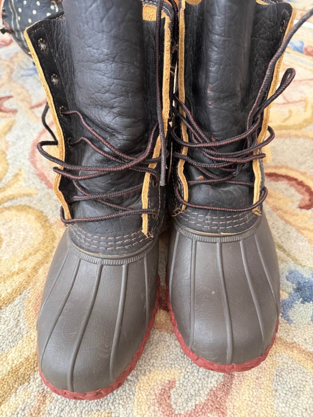 L.L. Bean Men's Dark Brown & Red Outsole Waterproof Duck Boots
